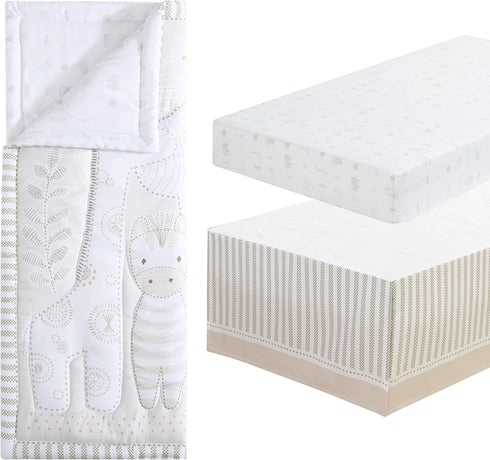 The Homistry 3-Piece Set Set The Hmistry Crib Bedding for Boys & Girls - Reversible Quilt, Fitted Sheet, Crib Skirt