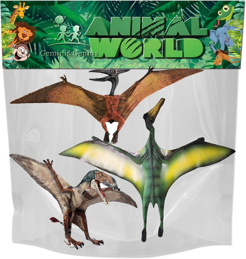 Gemini&Genius 3pcs Pterodactyl Action Figures, Realistic Flying Dinosaur Pteranodon Dino Toys Cake Toppers Set for Kids