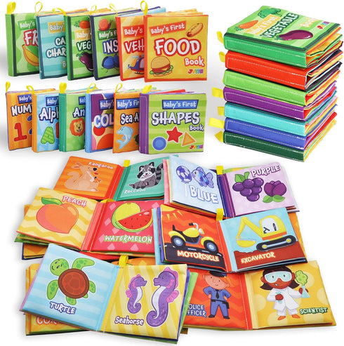 JOYIN 12 Pcs Nontoxic Bath Books - Soft Crinkly Waterproof Cloth Books for Infant, Newborn, Toddlers, Birthday Gifts