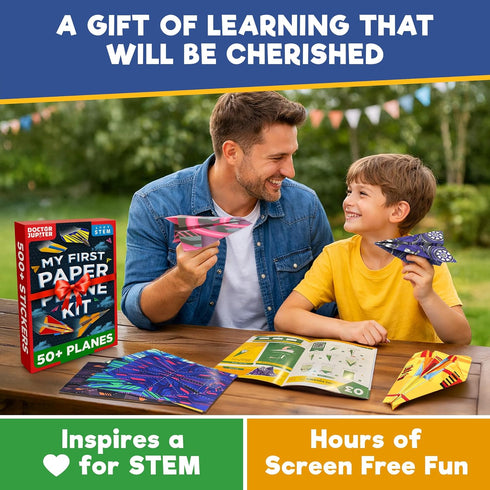6+ 50+ 500+ 6-7-8-9-10 Doctor Jupiter My First Paper Airplane Book Kit for Kids Ages | Make & Fly Paper Airplanes