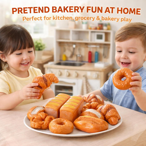 12 Set, Playset PCS Fake Bread Pastries Life Sized Plastic Pretend Play Food Toy Kids Bakery Grocery Kitchen
