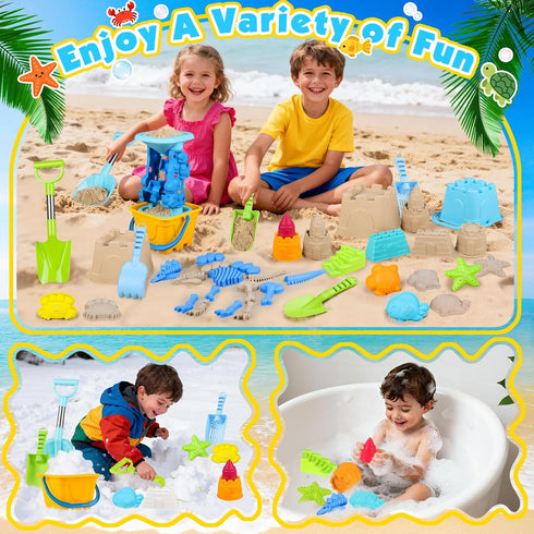 Oisacirg 3-10 Beach Toys for Kids Toddlers, Sand Castle Toys with Bucket, Water Wheel, Long Shovel, Dinosaur Travel