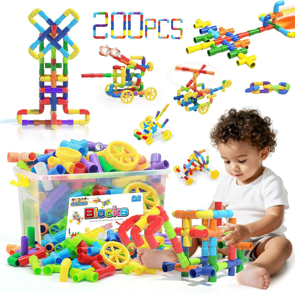 Ggiibro STEM Building Toy for Toddlers 200Pieces Tube Pipe Toy,Educational Preschool Game