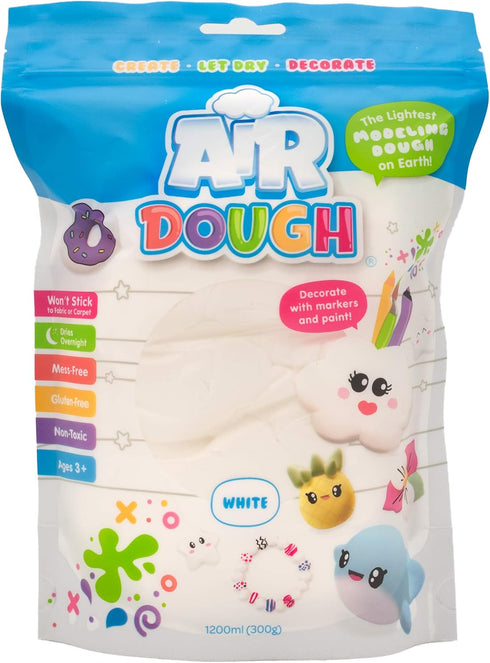 Air Dough - White Ultra Light Air Dry Modeling Clay in Resealable Bag, Non-Toxic, Kids Gifts, Arts & Crafts Tutorial