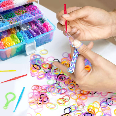 17500+ 3 28 600 352 40 INSCRAFT Rubber Loom Bands with Layer Blue Container, Colors, S-Clips, Beads, Cartoon Pendant