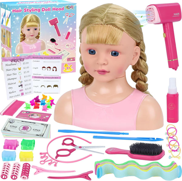 Doll Head for Hair Styling Kids, Pretend Play Hair Salon Toys for