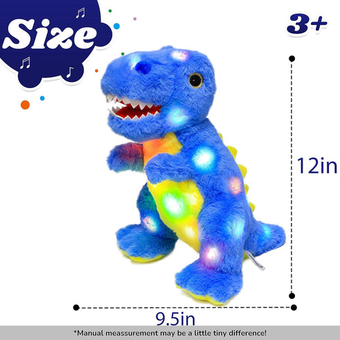 Cuteoy Light-up Plush Blue Dinosaur LED Stuffed Animal, T-Rex Plushies Toy Gifts for Kids Toddler Girls, 12.5"