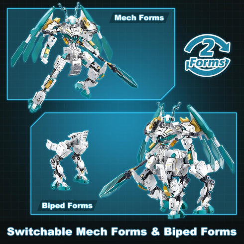 Set, 2 1 731 14+ HIGH GODO Dragon Transforming Mech Building Blocks in Warrior City Action Robot Model Building Kit
