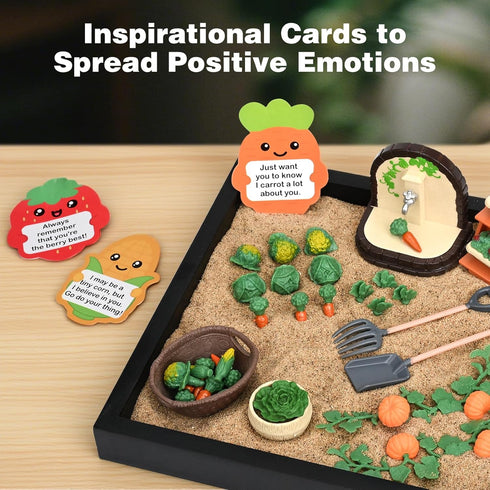 56 Dreamon Zen Sand Garden for Desk - Vegetable Gardening Themed Sand Tray Therapy Kit with Accessories & Encouragement