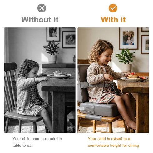 Booster Seat for Kitchen Chair, Non-Slip Toddler Booster Seat for Dining Table with Backrest, Adjustable Straps