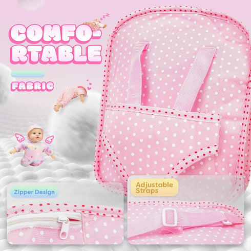 12 Inch Backpack Set 2 3 4 5 SMILESSKIDDO Soft Body Baby Doll for Toddlers with Take Along Dolls Carrier Accessories