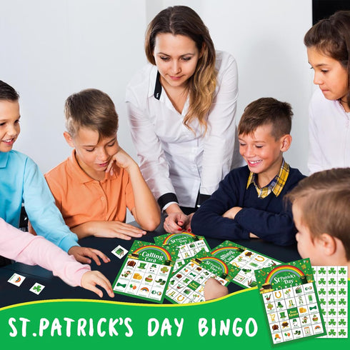 St Patrick's Day Bingo Games Cards for 24 Players, Irish Shamrock Bingo for Family School Classroom Activities