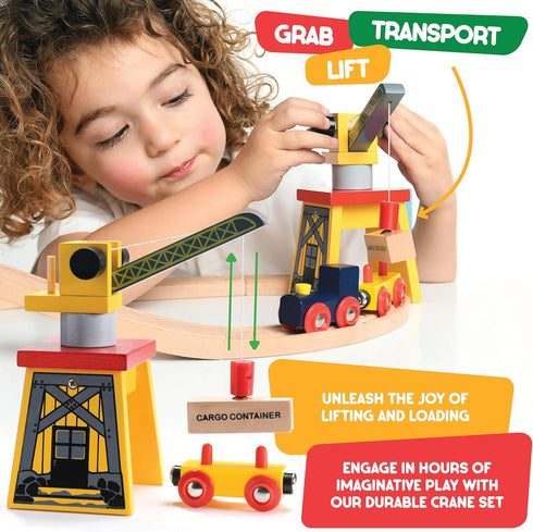 Play22 Set 38 Set 3-4 Wooden Train Toddler Toys - Pieces Wood Train Track for Toddlers Years with Crane, Bridge