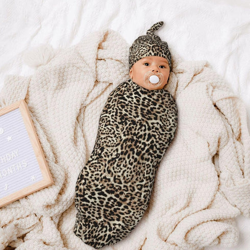 Sanghing Sets Leopard Print Newborn Swaddle Blankets Cheetah Print Baby Stuff Soft Swaddling Blanket With Beanie Gifts
