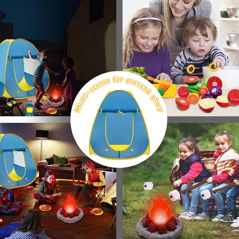 MITCIEN Kids Camping Play Tent with Toy Campfire / Marshmallow /Fruits Toys for Boys Girls Indoor Outdoor Pretend-Play