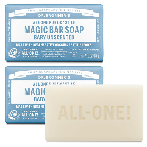Dr. Bronner's Pure-Castile Baby Unscented Magic Bar Soaps - Made with Regenerative