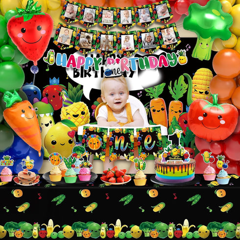 1st NANAGALI Hey One Bear Sensory Fruit Birthday Decorations - Dancing Fruit Birthday Party Backdrop Balloons Arch Box
