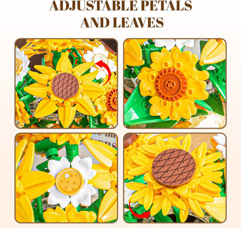 Set 632PCS 14+, Sunflower Building for Adult, Flower Bouquet Botanical Collection Building Block Toy for Woman Girls