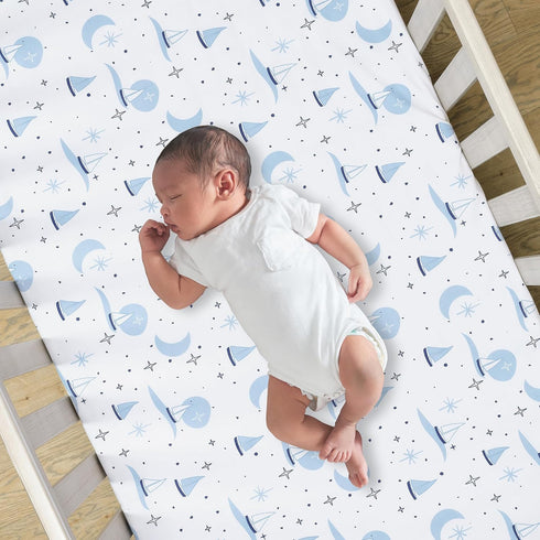 Sailboat Lambs & Ivy Little Skipper Cotton Nautical Fitted Crib/Toddler Sheet