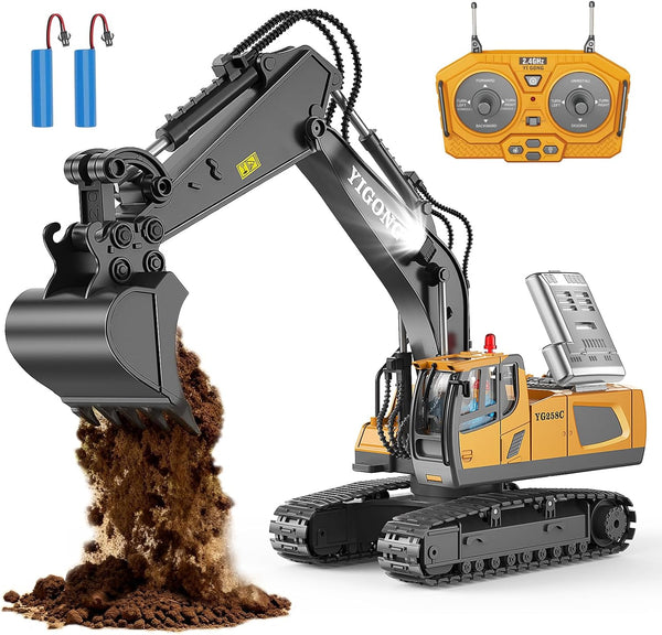 Remote Control Excavator Toys, RC Construction Toys with Metal Shovel, Lights, Sounds