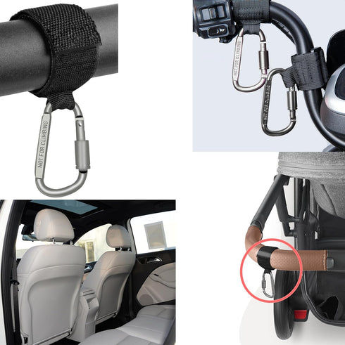 DEIHAALEN 2 30 lbs Pcs Baby Stroller Hook with Locking Mechanism, Carry per Stroller Carabiner Clip, Adjustable Baby