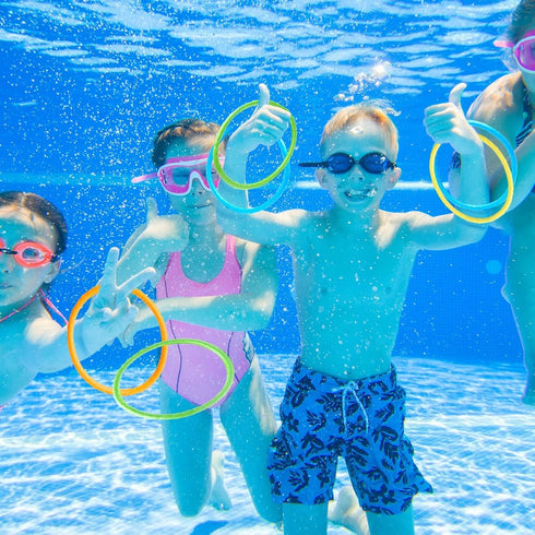 BLUE PANDA 12 Pack Pool Rings for Kids Diving - Multicolored Under Water Swim Dive Rings (6 in)