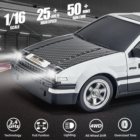 RC Drift Cars for Adults, 1/16 2.4GHz 4WD RTR Drift Car, High Speed Remote Control Vehicle with LED Lights