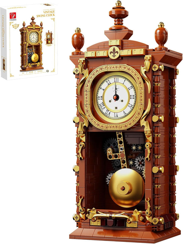 TYCOLE Vintage Pendulum Clock Building Block Set, Stem Toy with Real Clock Function