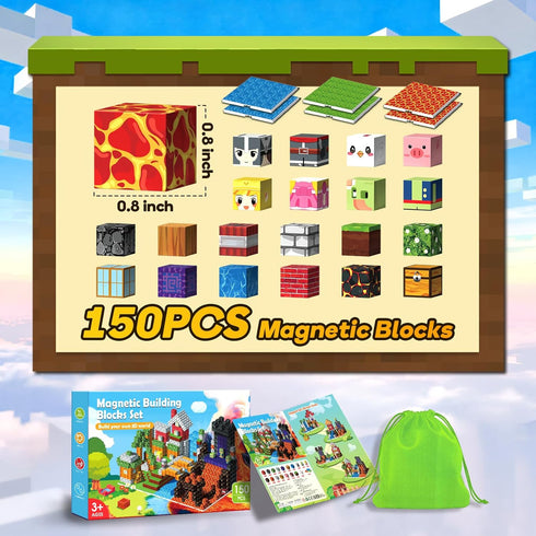 Windidi 150PCS 6 3-5 4-8 8-12, Magnetic Building Blocks - Big Magnetic Base Building STEM Toys, Magnet Cube Game