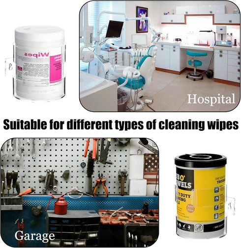 Heyrelda (5.04" 5.31" 5.51" Wipes Holder for Heavy Duty Cleaning Wipes, Clear Acrylic Wall Mount Cleaning Wipes