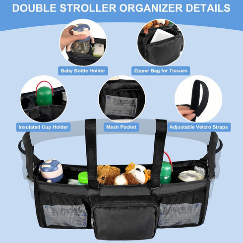 succulentlovers Double Stroller Organizer, Double Stroller Caddy Organizer Compatible with Bob Doubles Strollers