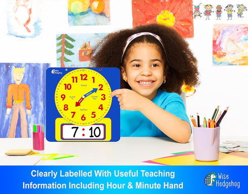 Large Dry Erase Magnetic Teaching Demonstration Clock - Kids Telling Time Learning Clock for Analog and Digital Time,