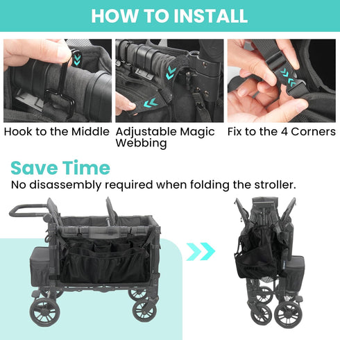 W2 W4 (1 Pack) Stroller Wagon Cargo Net and Organizer, Double-Layer with Extra Storage Space, Wagon Accessories