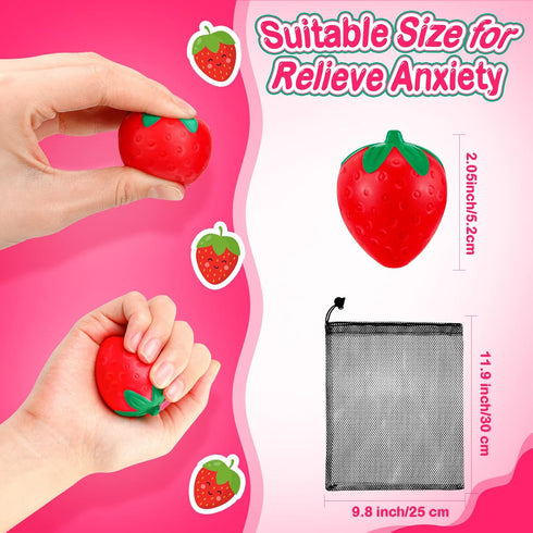 50 2 Inch Geosar Pcs Strawberry Stress Balls Mini Foam Strawberry Stretchy Toys Fruit Party Favor Stress Relief Fidget