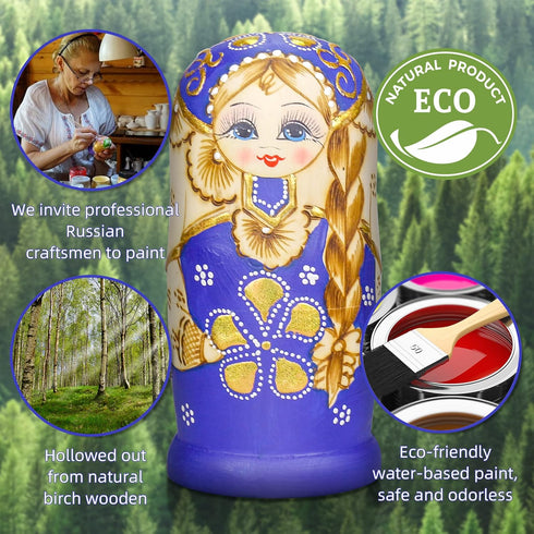 Set 7 Starxing Russian Nesting Dolls Matryoshka Wood Stacking Nested Pieces Handmade Toys for Children Kids Christmas