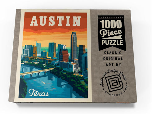 MyPuzzle Austin, Texas: Skyline Vintage Poster - Premium 1000 Piece Jigsaw Puzzle for Adults
