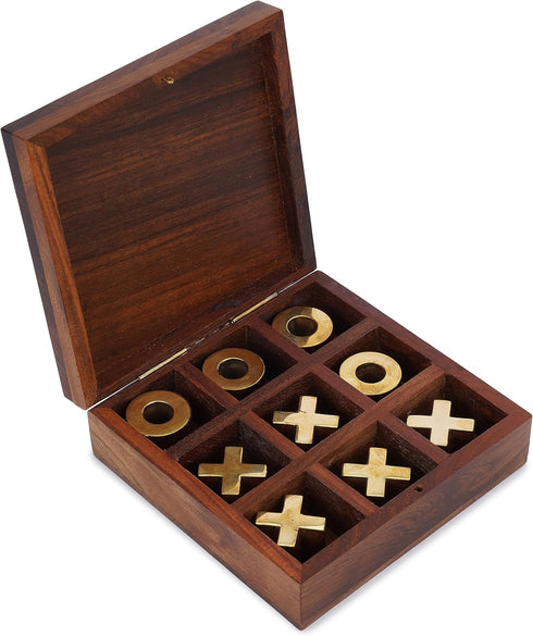 Ajuny Tic Tac Toe Board Games, Decorative Storage Box with Wooden Brass Inlays for Kids and Adults