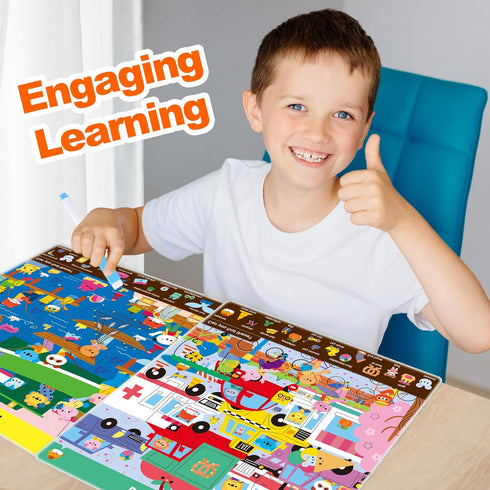 Preschool Learning Activities - Search and Find Books for Kids 3-6, Reusable Game with 16 Themes for Educational Fun