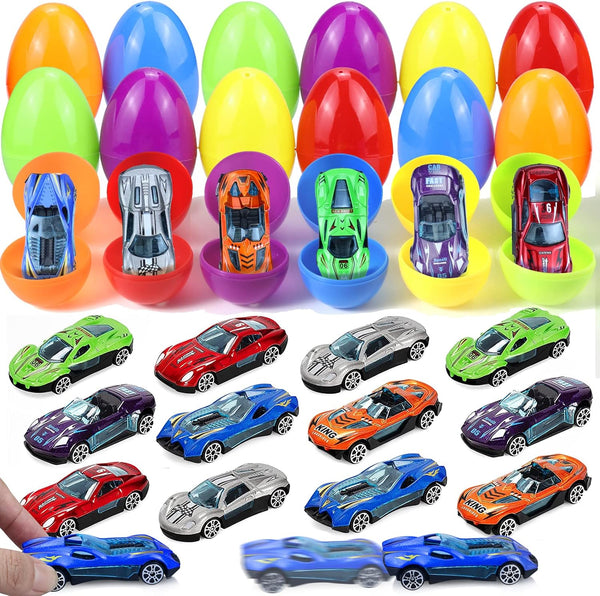 OCHIDO 12Pack Easter Eggs Filled with Die-Cast Cars, Prefilled Easter Eggs with