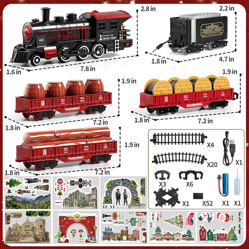 NIPLOOOW Set 3-5, 3 4 5 6 7 8 Train for Kids Electric Train Toy with Realistic Sound, Lights and Smoke for Under