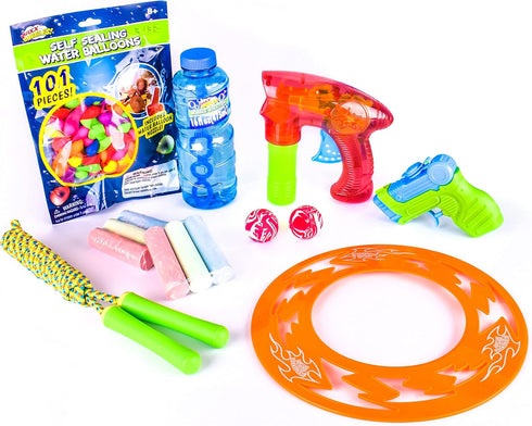 Sunny Days Entertainment Summer Fun Party Set - 114 Pieces Including Jump Rope, Bubble Blaster, and More