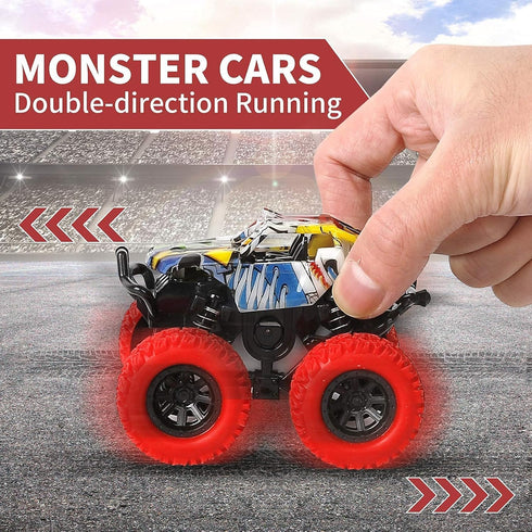 M SANMERSEN Car Toys for Toddlers 1-3 - 2 Pack Monster Truck Toys with 360° Rotating Stunt Cars for Boys Girls Birthday
