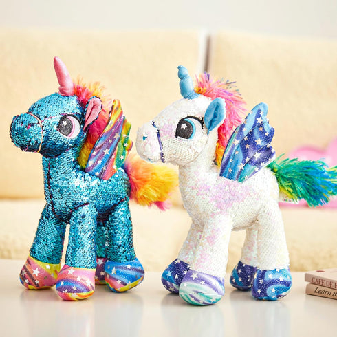 Athoinsu Unicorn Stuffed Animal Plush, Reversible Glitter Sequins, Children's Day Birthday Gift for Girls, Blue, 13"