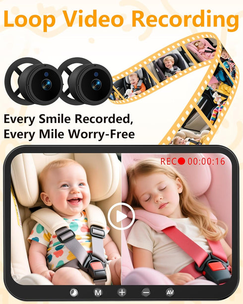 Gwozn 1080P: 3 Setup 7-Inch 2 Dual Baby Car Camera HD Mins Easy Recording Monitor Backseat Camera for Kids with Clear