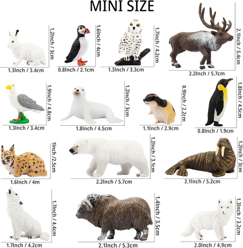 Toymany 14PCS Tiny Polar Animal Figurines, Plastic Arctic Animal Set for Kids Birthday Party Gifts
