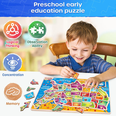 3-5, 4-6, 3-8, SYNARRY Large USA Wooden Puzzles for Kids Ages Learning United States Map Puzzles for Kids Ages Wood