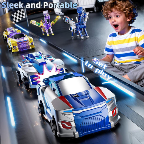 2 1 4-6 6-12 Collision Transforming Dinosaur Car Toy, in Magnet Cars Transform into Dinosaur Toys, Fun Robot Dinosaur