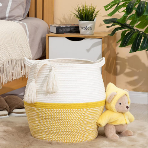 Storage(17"x17"),Large KAKAMAY Woven Baskets for Cotton Rope Woven Baby Laundry Hamper,Collapsible Laundry Basket