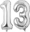 Big Giant Jumbo Silver Number 13 Foil Mylar Balloons - 40 Inch for Girl Boy 13th Birthday Party Supplies & 13