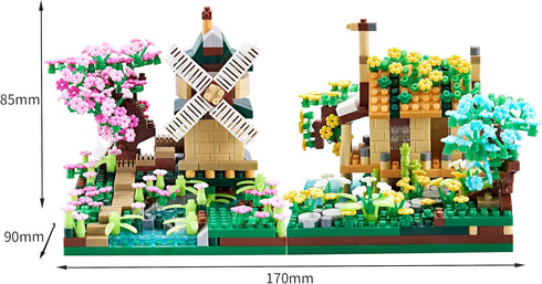 Botanicle Collection Sakura Tree House Micro Blocks - DIY Gift Toy for Kids and Adults - Friendship Windmill